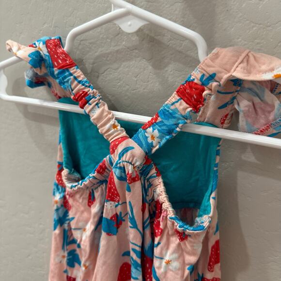 Posh Peanut Strawberry Ruffled Capsleeve Bubble Romper - Picture 6 of 7